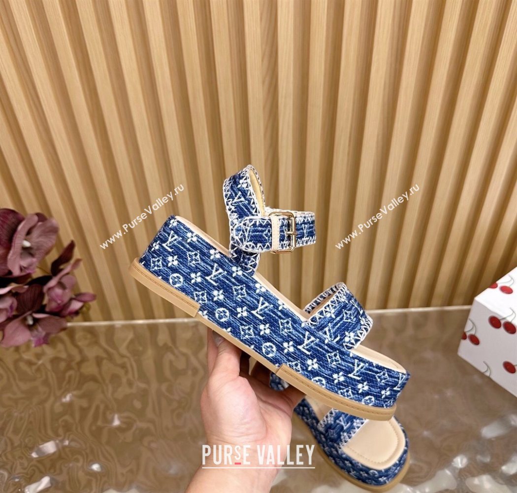 Louis Vuitton Maya Platform Sandals 7cm in Monogram Jacquard Denim Blue 2025 1AHNOK (MD-250829127)