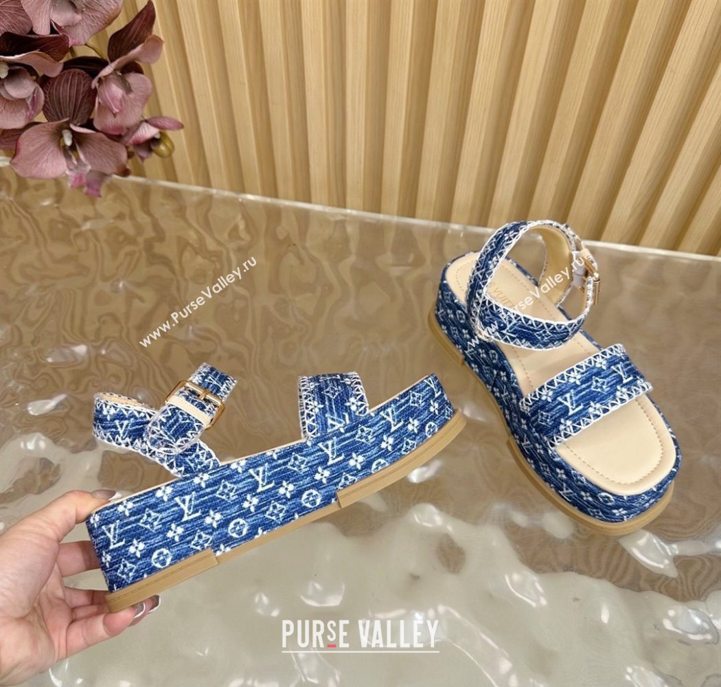 Louis Vuitton Maya Platform Sandals 7cm in Monogram Jacquard Denim Blue 2025 1AHNOK (MD-250829127)