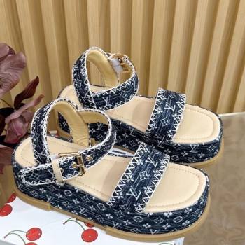 Louis Vuitton Maya Platform Sandals 7cm in Monogram Jacquard Dark Blue 2025 1AHNOK (MD-250829128)