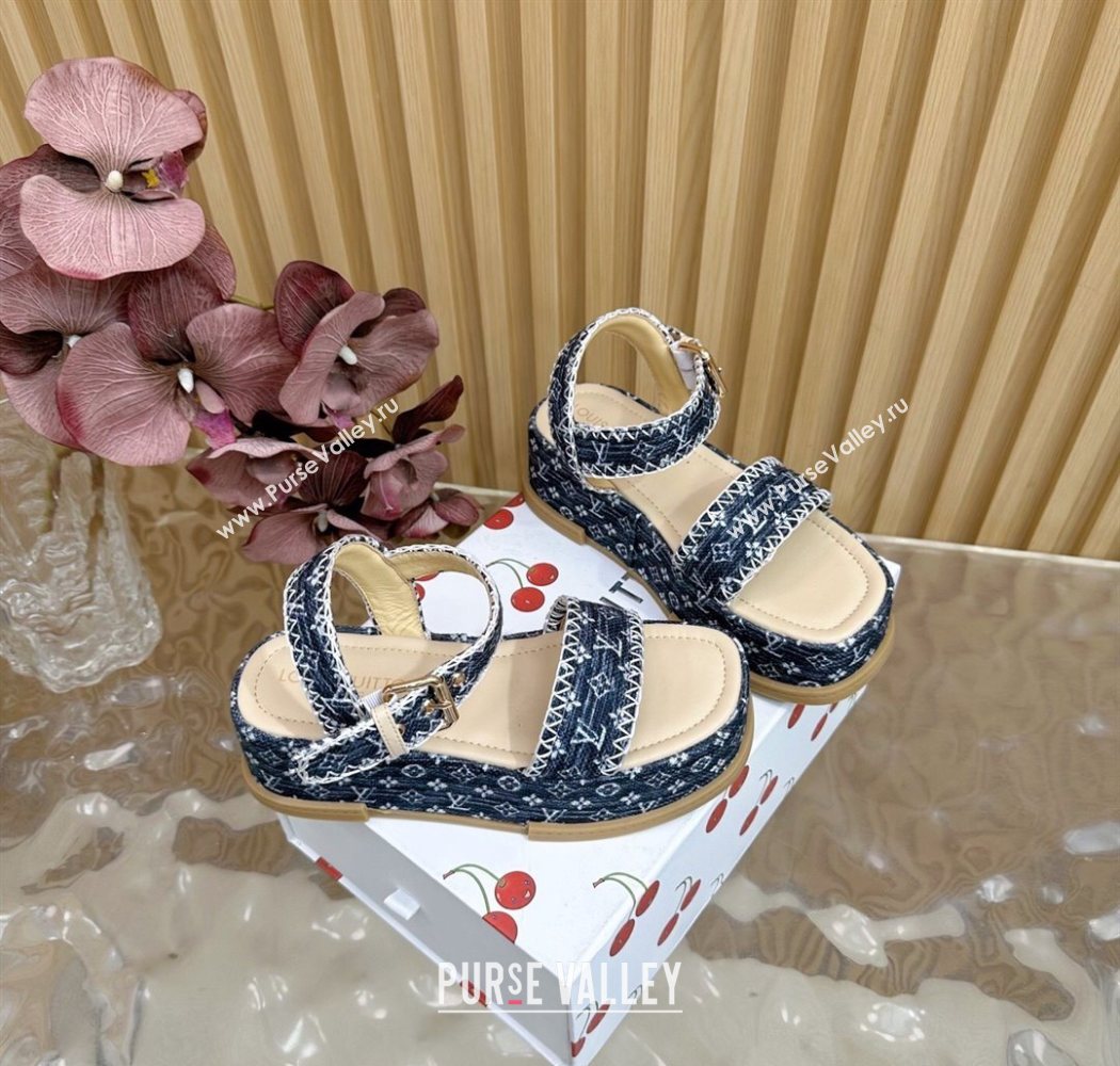Louis Vuitton Maya Platform Sandals 7cm in Monogram Jacquard Dark Blue 2025 1AHNOK (MD-250829128)