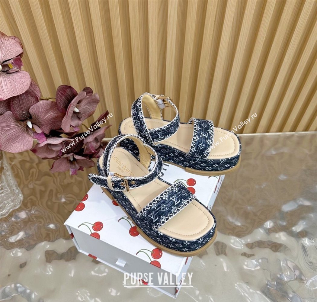 Louis Vuitton Maya Platform Sandals 7cm in Monogram Jacquard Dark Blue 2025 1AHNOK (MD-250829128)