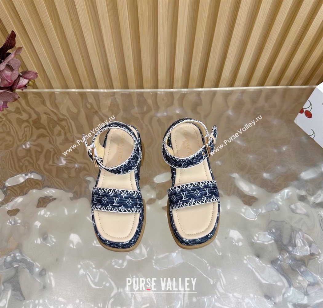 Louis Vuitton Maya Platform Sandals 7cm in Monogram Jacquard Dark Blue 2025 1AHNOK (MD-250829128)