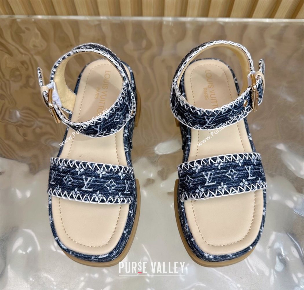 Louis Vuitton Maya Platform Sandals 7cm in Monogram Jacquard Dark Blue 2025 1AHNOK (MD-250829128)