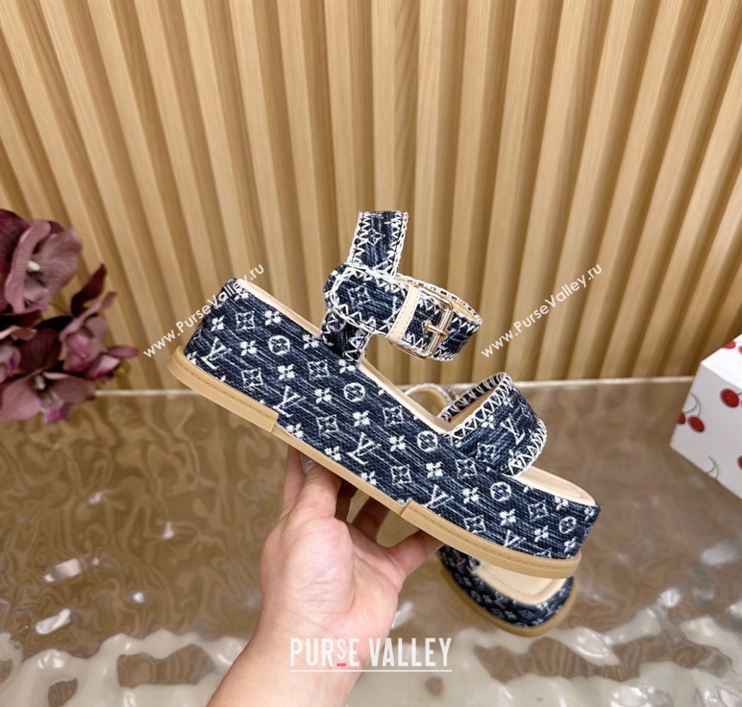 Louis Vuitton Maya Platform Sandals 7cm in Monogram Jacquard Dark Blue 2025 1AHNOK (MD-250829128)