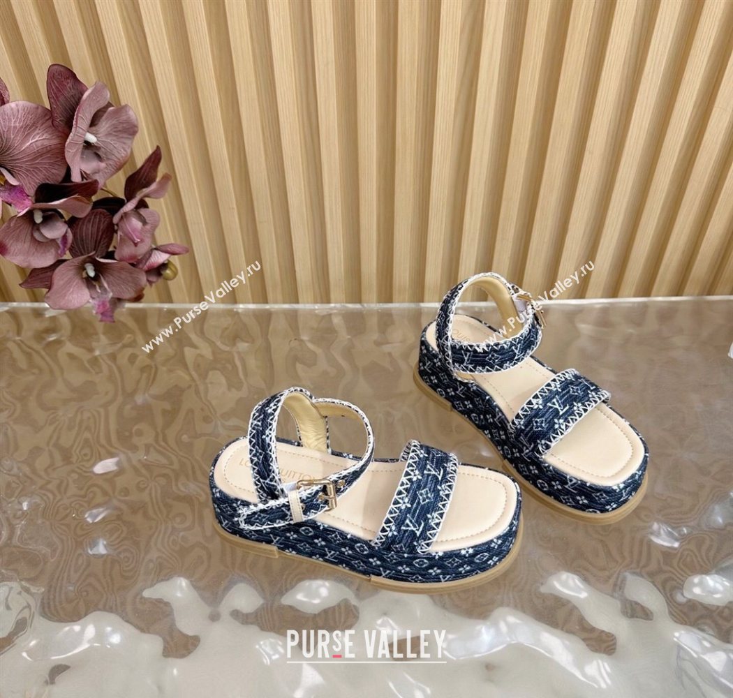 Louis Vuitton Maya Platform Sandals 7cm in Monogram Jacquard Dark Blue 2025 1AHNOK (MD-250829128)