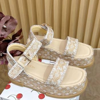 Louis Vuitton Maya Platform Sandals 7cm in Monogram Raffia Straw Beige 2025 1AHNOK (MD-250829129)