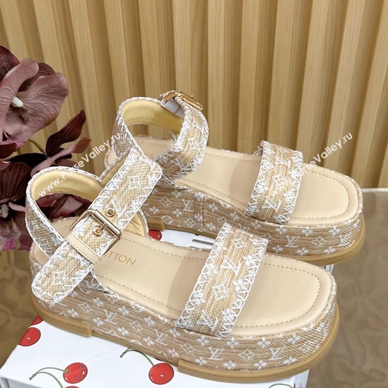 Louis Vuitton Maya Platform Sandals 7cm in Monogram Raffia Straw Beige 2025 1AHNOK (MD-250829129)