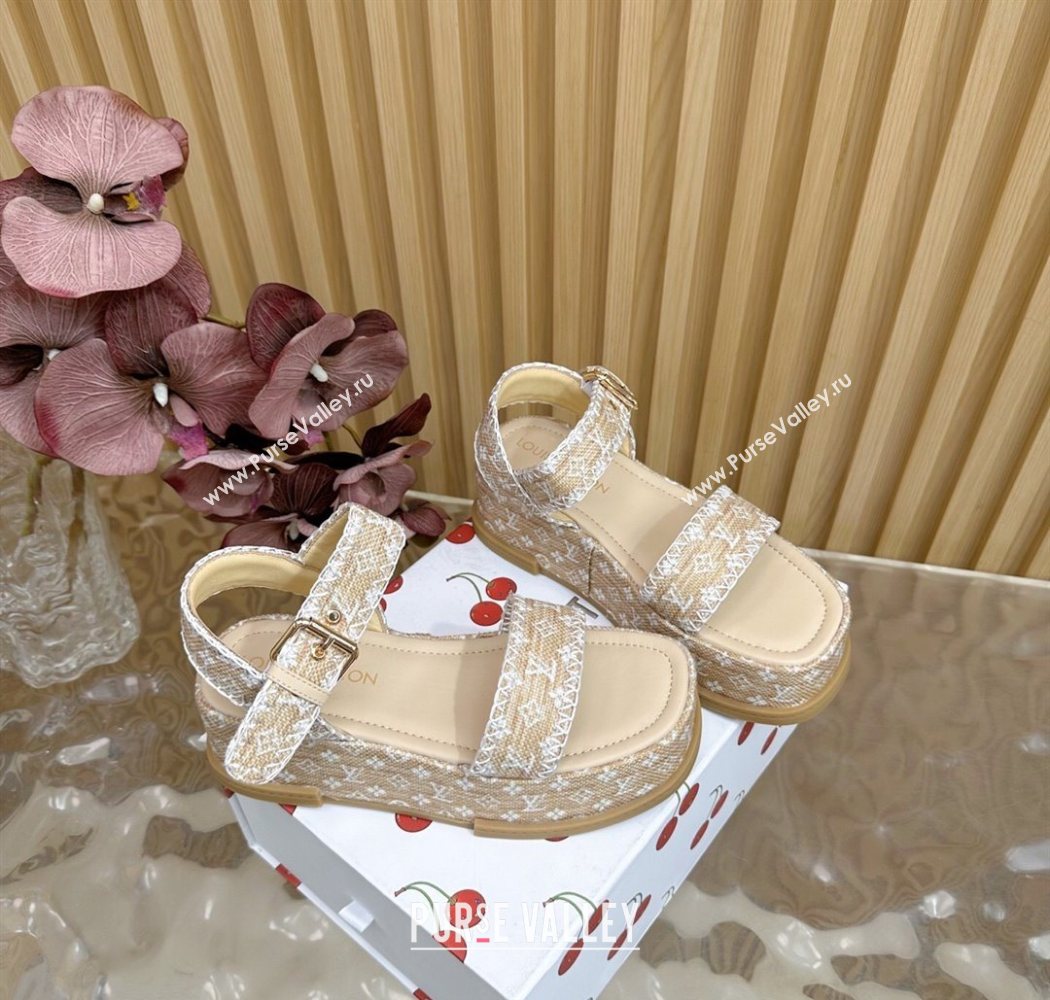 Louis Vuitton Maya Platform Sandals 7cm in Monogram Raffia Straw Beige 2025 1AHNOK (MD-250829129)