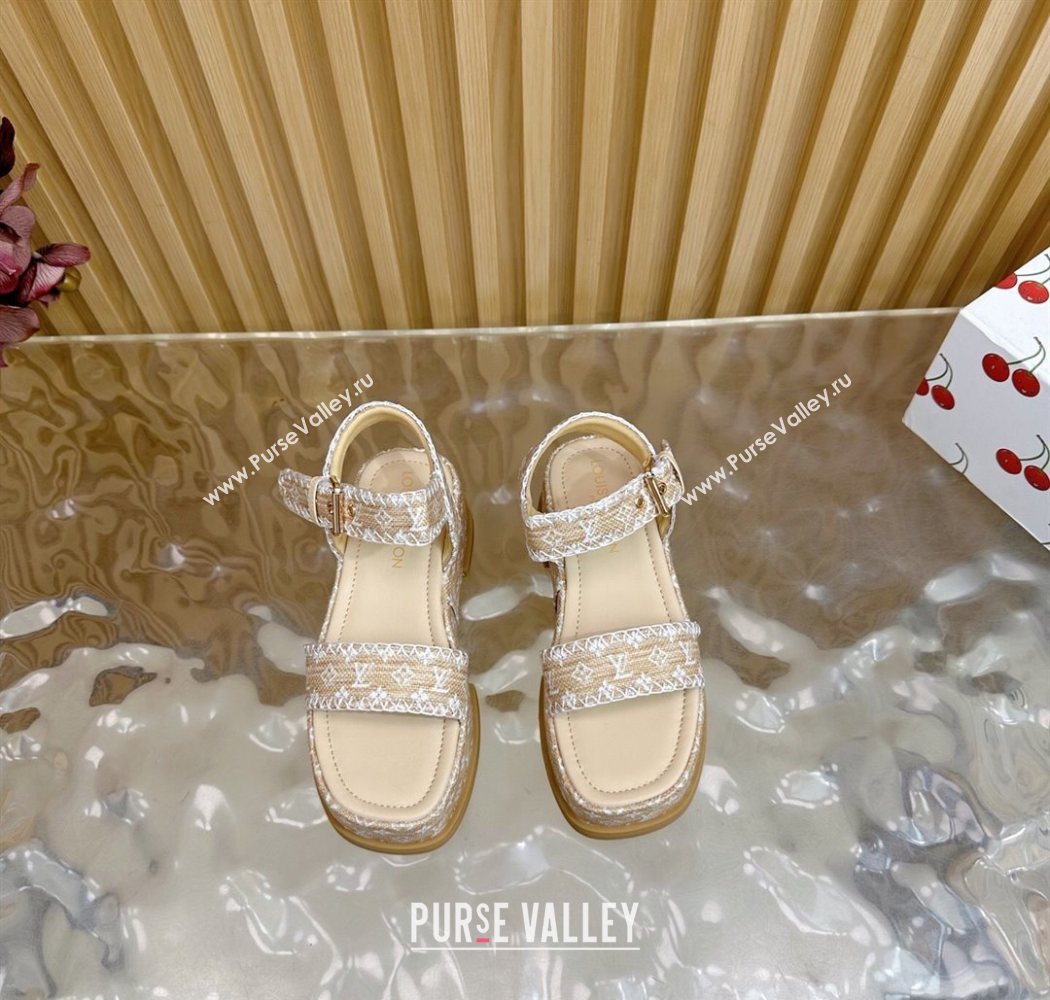 Louis Vuitton Maya Platform Sandals 7cm in Monogram Raffia Straw Beige 2025 1AHNOK (MD-250829129)