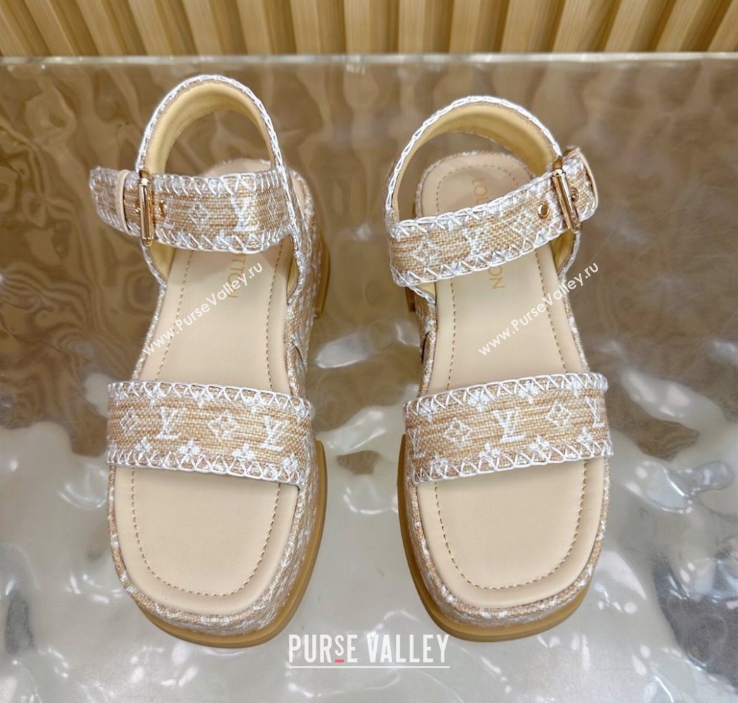 Louis Vuitton Maya Platform Sandals 7cm in Monogram Raffia Straw Beige 2025 1AHNOK (MD-250829129)