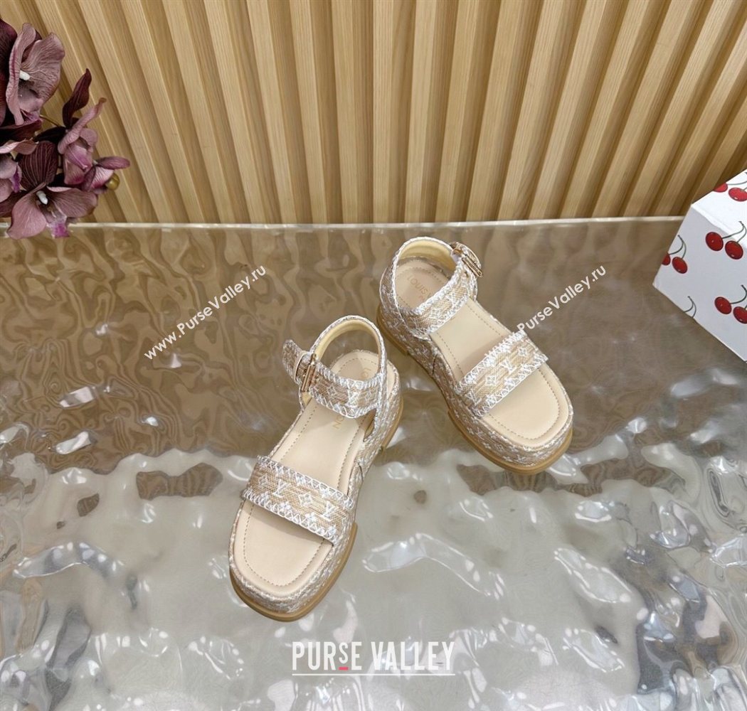 Louis Vuitton Maya Platform Sandals 7cm in Monogram Raffia Straw Beige 2025 1AHNOK (MD-250829129)