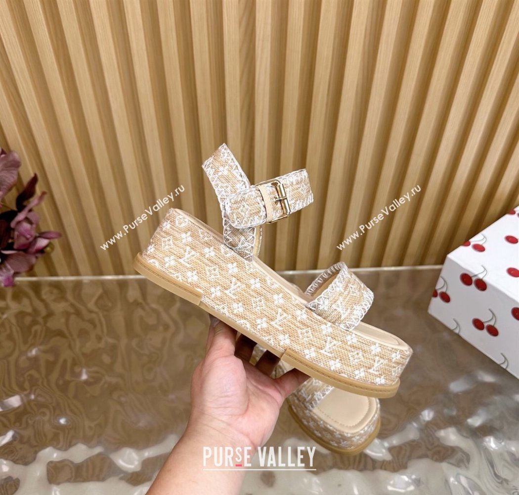 Louis Vuitton Maya Platform Sandals 7cm in Monogram Raffia Straw Beige 2025 1AHNOK (MD-250829129)
