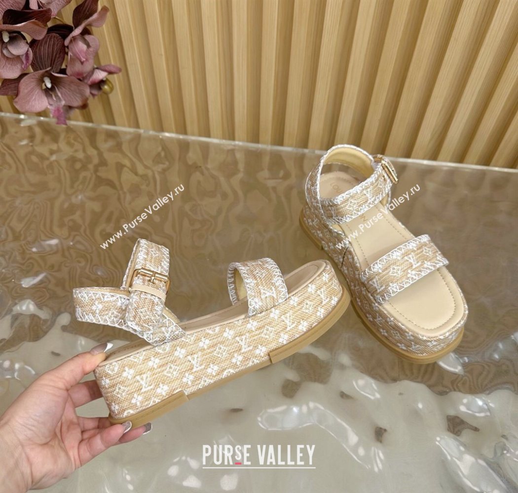 Louis Vuitton Maya Platform Sandals 7cm in Monogram Raffia Straw Beige 2025 1AHNOK (MD-250829129)