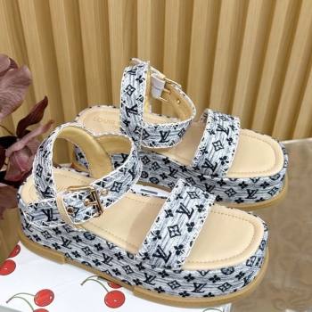 Louis Vuitton Maya Platform Sandals 7cm in Monogram Jacquard Grey 2025 1AHNOK (MD-250829130)