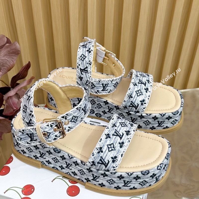 Louis Vuitton Maya Platform Sandals 7cm in Monogram Jacquard Grey 2025 1AHNOK (MD-250829130)