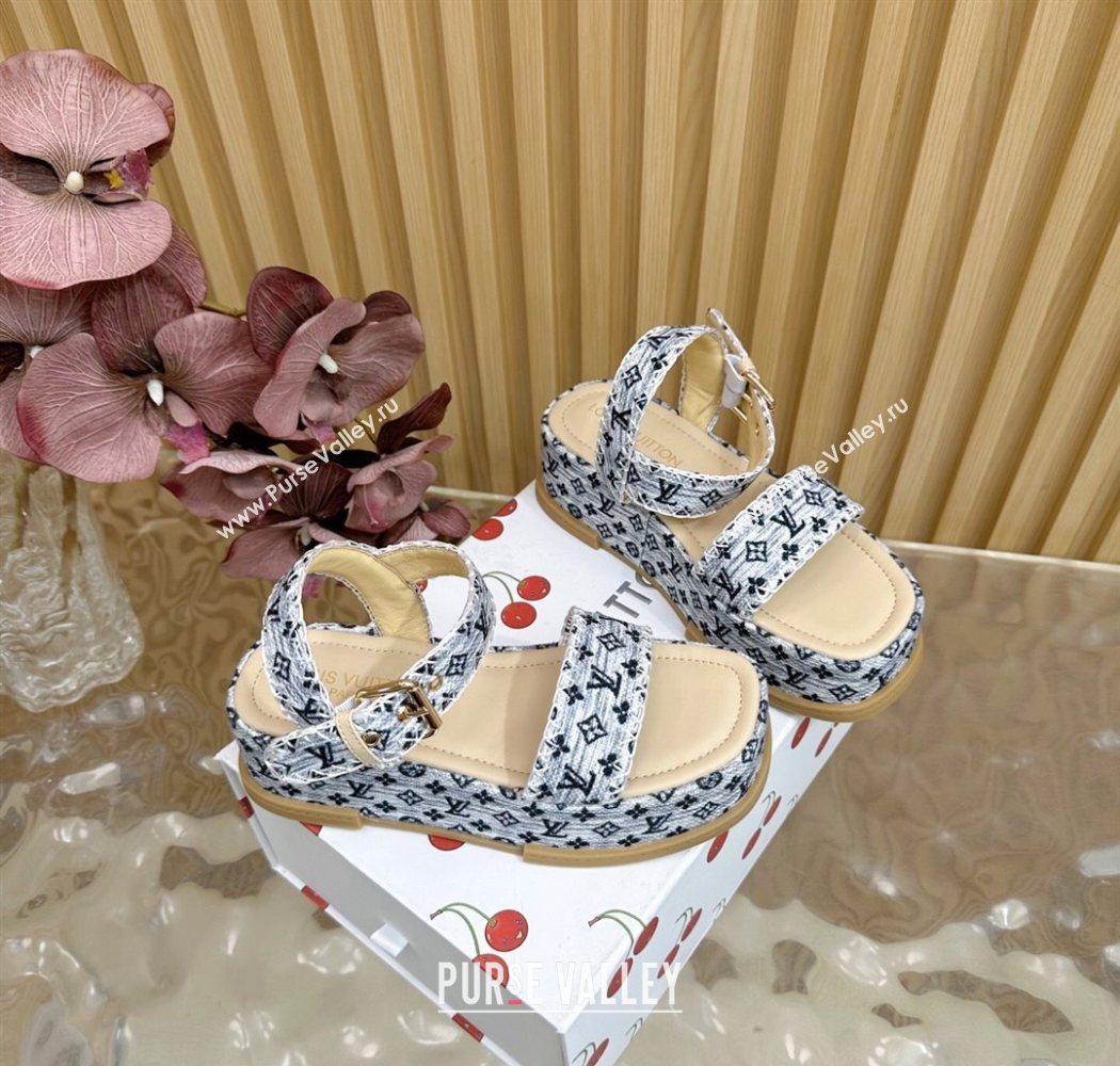 Louis Vuitton Maya Platform Sandals 7cm in Monogram Jacquard Grey 2025 1AHNOK (MD-250829130)