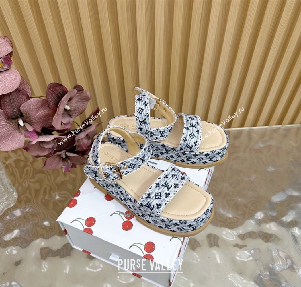 Louis Vuitton Maya Platform Sandals 7cm in Monogram Jacquard Grey 2025 1AHNOK (MD-250829130)