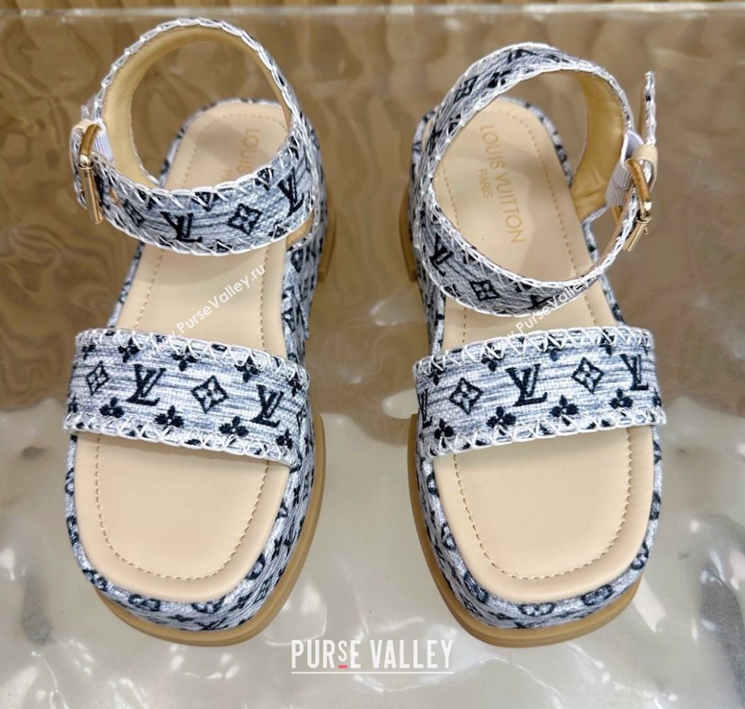 Louis Vuitton Maya Platform Sandals 7cm in Monogram Jacquard Grey 2025 1AHNOK (MD-250829130)