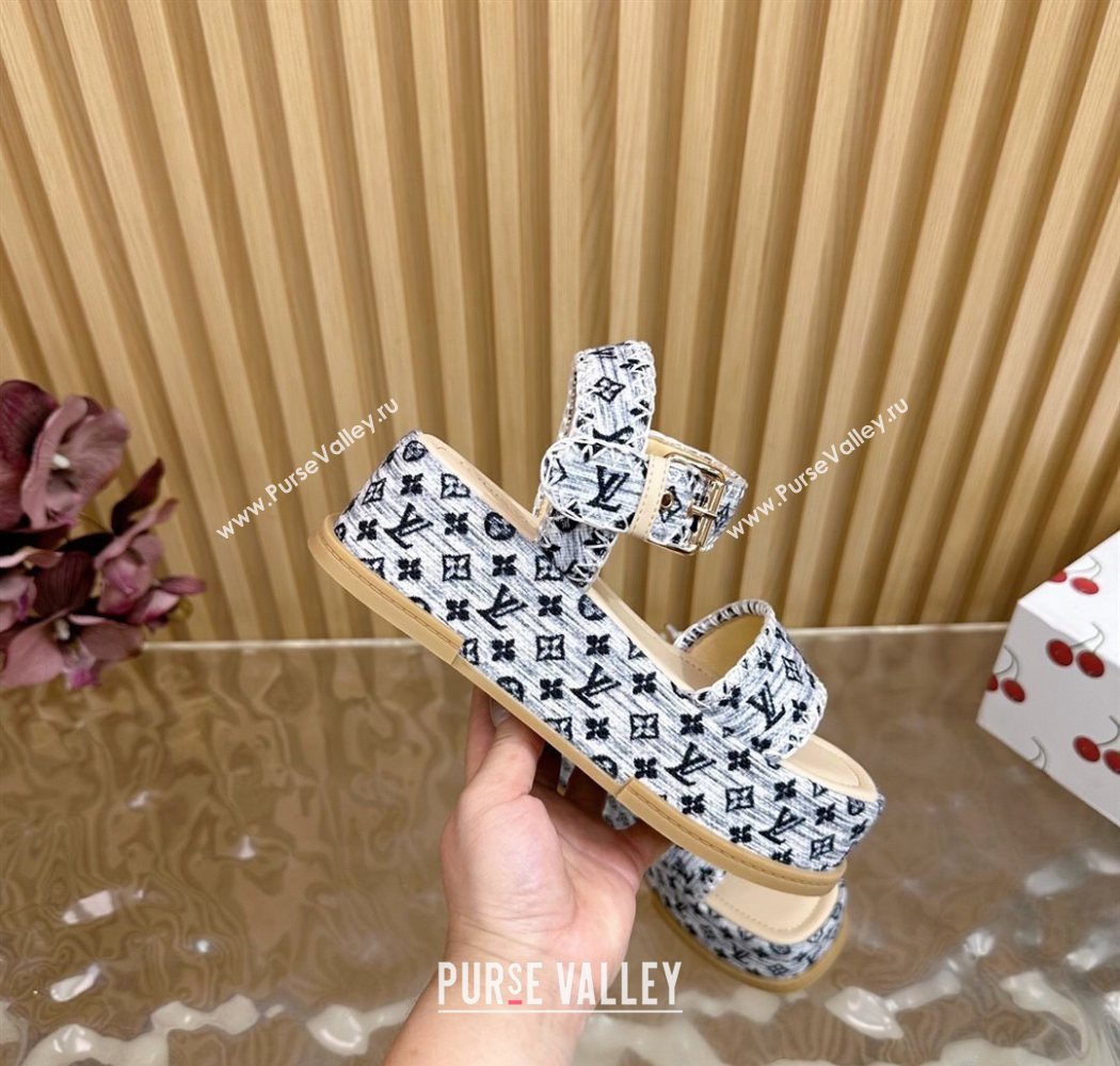 Louis Vuitton Maya Platform Sandals 7cm in Monogram Jacquard Grey 2025 1AHNOK (MD-250829130)