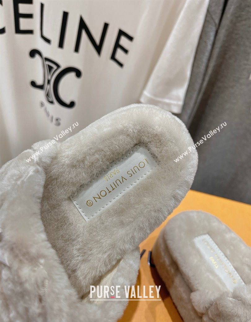 Louis Vuitton LV Bliss Comfort Shearling Platform Slides Sandal Grey 2025 LV082906 (MD-250829114)
