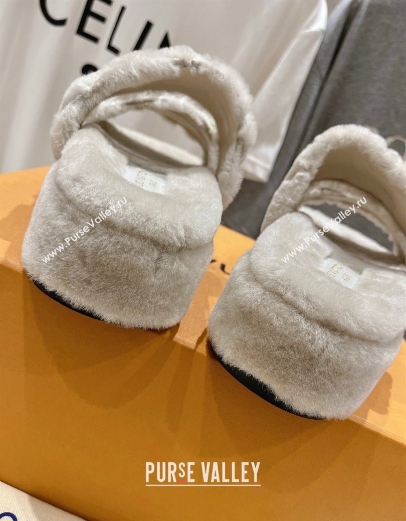 Louis Vuitton LV Bliss Comfort Shearling Platform Slides Sandal Grey 2025 LV082906 (MD-250829114)