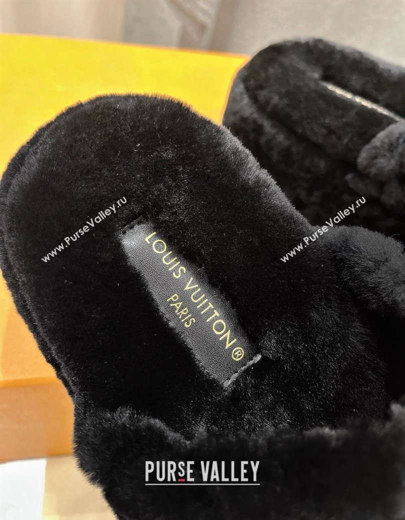 Louis Vuitton LV Bliss Comfort Shearling Platform Slides Sandal Black 2025 LV082906 (MD-250829115)