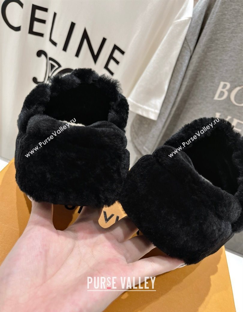 Louis Vuitton LV Bliss Comfort Shearling Platform Slides Sandal Black 2025 LV082906 (MD-250829115)