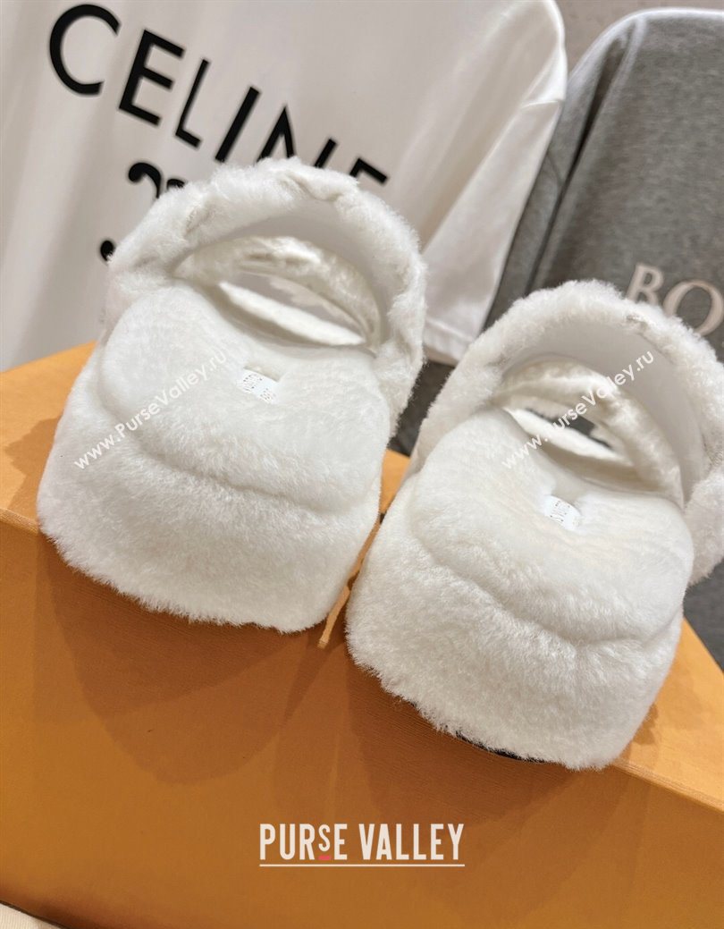 Louis Vuitton LV Bliss Comfort Shearling Platform Slides Sandal White 2025 LV082906 (MD-250829116)