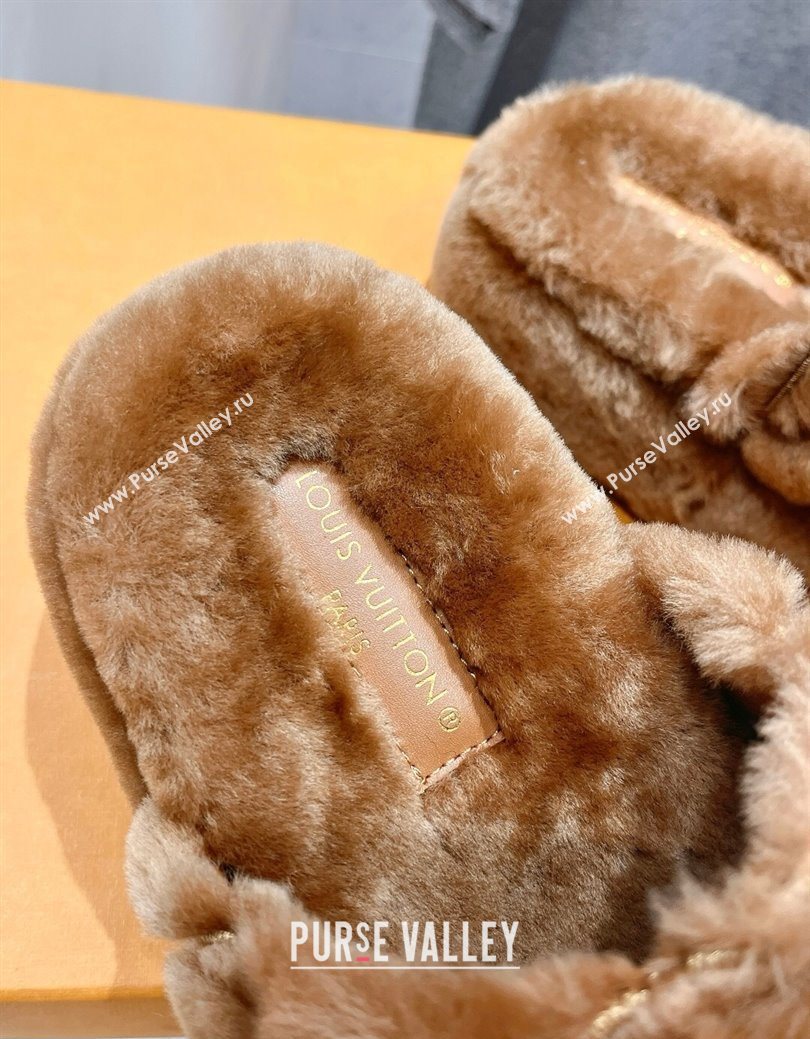 Louis Vuitton LV Bliss Comfort Shearling Platform Slides Sandal Brown 2025 LV082906 (MD-250829117)