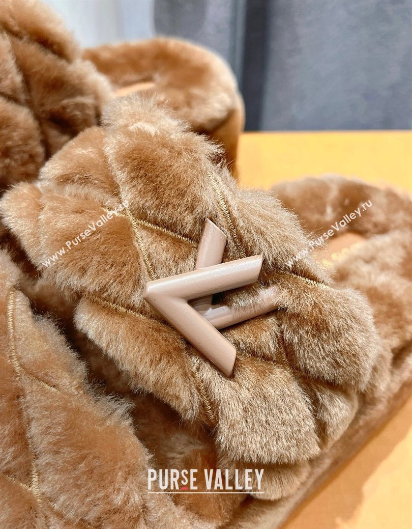 Louis Vuitton LV Bliss Comfort Shearling Platform Slides Sandal Brown 2025 LV082906 (MD-250829117)