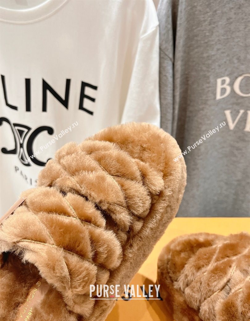 Louis Vuitton LV Bliss Comfort Shearling Platform Slides Sandal Brown 2025 LV082906 (MD-250829117)