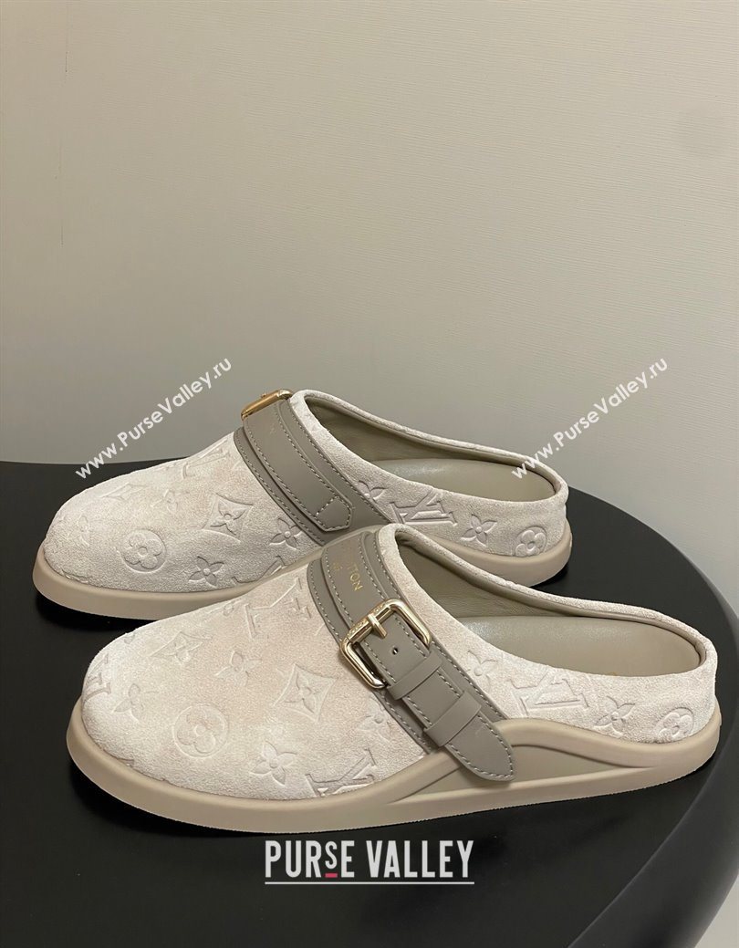 Louis Vuitton LV To-Go Flat Comfort Clog Mules in Suede with Buckle Beige Grey 2025 1AHLVU (MD-250829086)