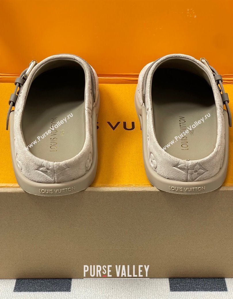 Louis Vuitton LV To-Go Flat Comfort Clog Mules in Suede with Buckle Beige Grey 2025 1AHLVU (MD-250829086)