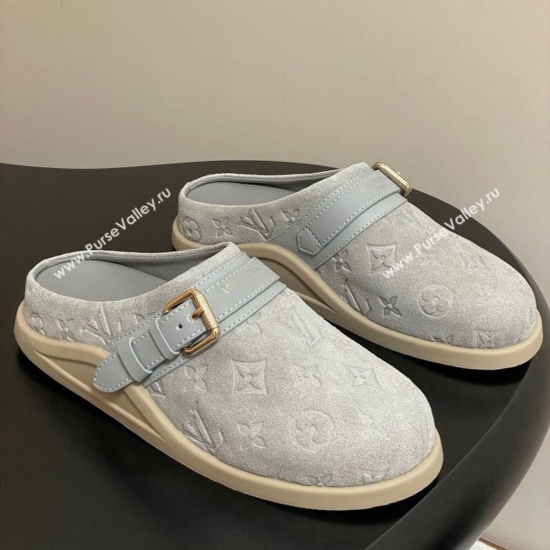 Louis Vuitton LV To-Go Flat Comfort Clog Mules in Suede with Buckle Grey2 2025 1AHLVU (MD-250829087)