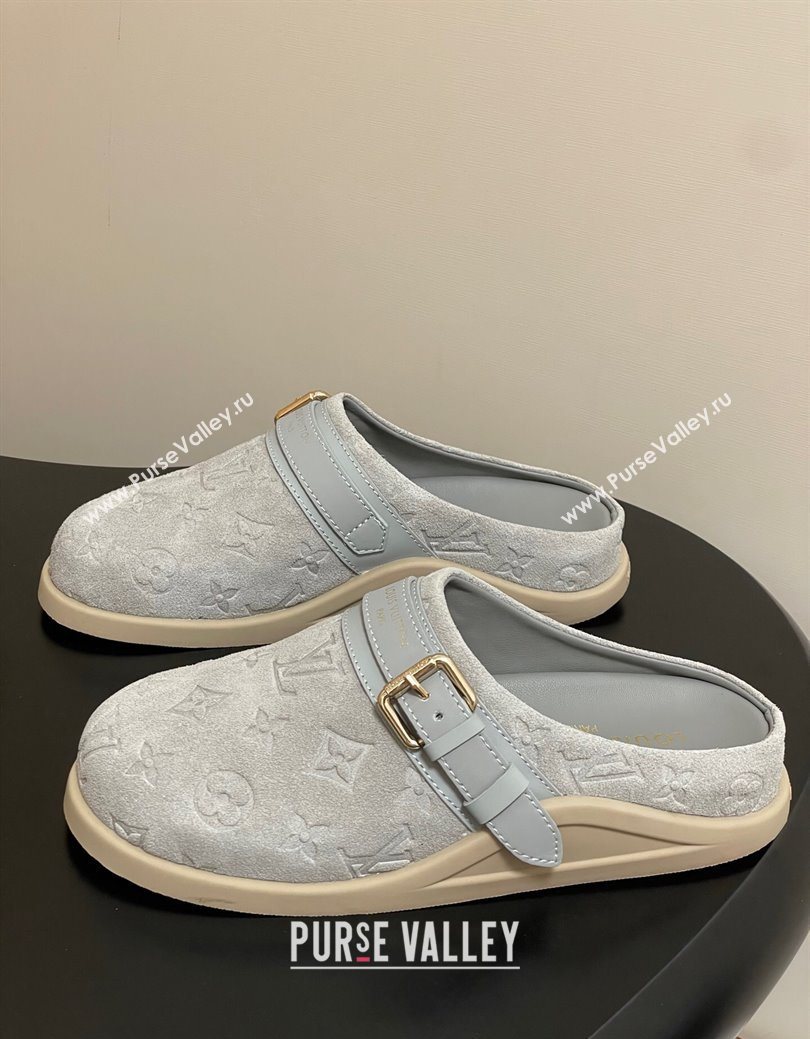 Louis Vuitton LV To-Go Flat Comfort Clog Mules in Suede with Buckle Grey2 2025 1AHLVU (MD-250829087)