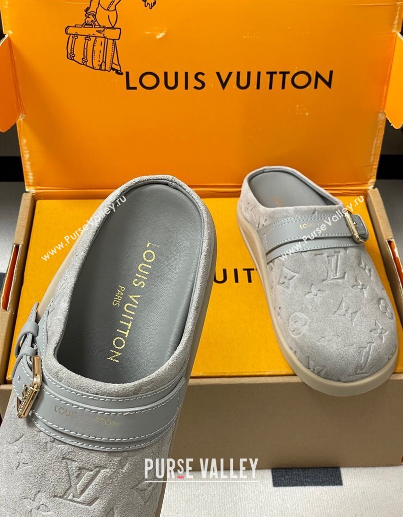 Louis Vuitton LV To-Go Flat Comfort Clog Mules in Suede with Buckle Grey2 2025 1AHLVU (MD-250829087)