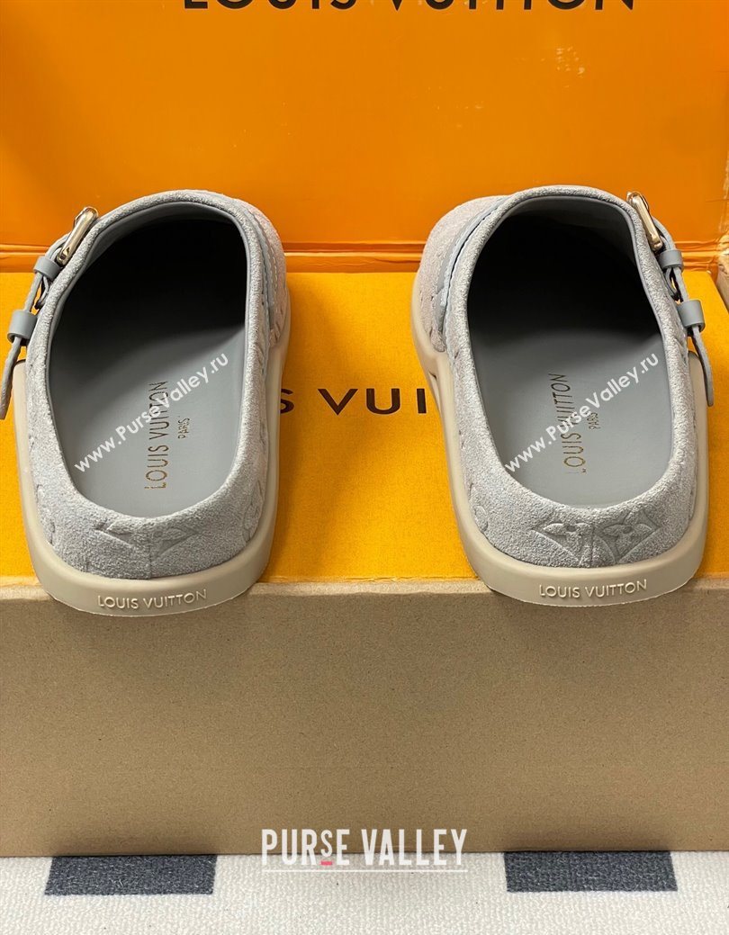 Louis Vuitton LV To-Go Flat Comfort Clog Mules in Suede with Buckle Grey2 2025 1AHLVU (MD-250829087)