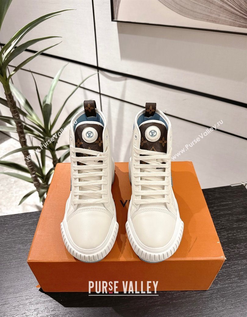 Louis Vuitton Canvas and Leather High Top Sneakers White/Blue 2025 LV082902 (MD-250829038)