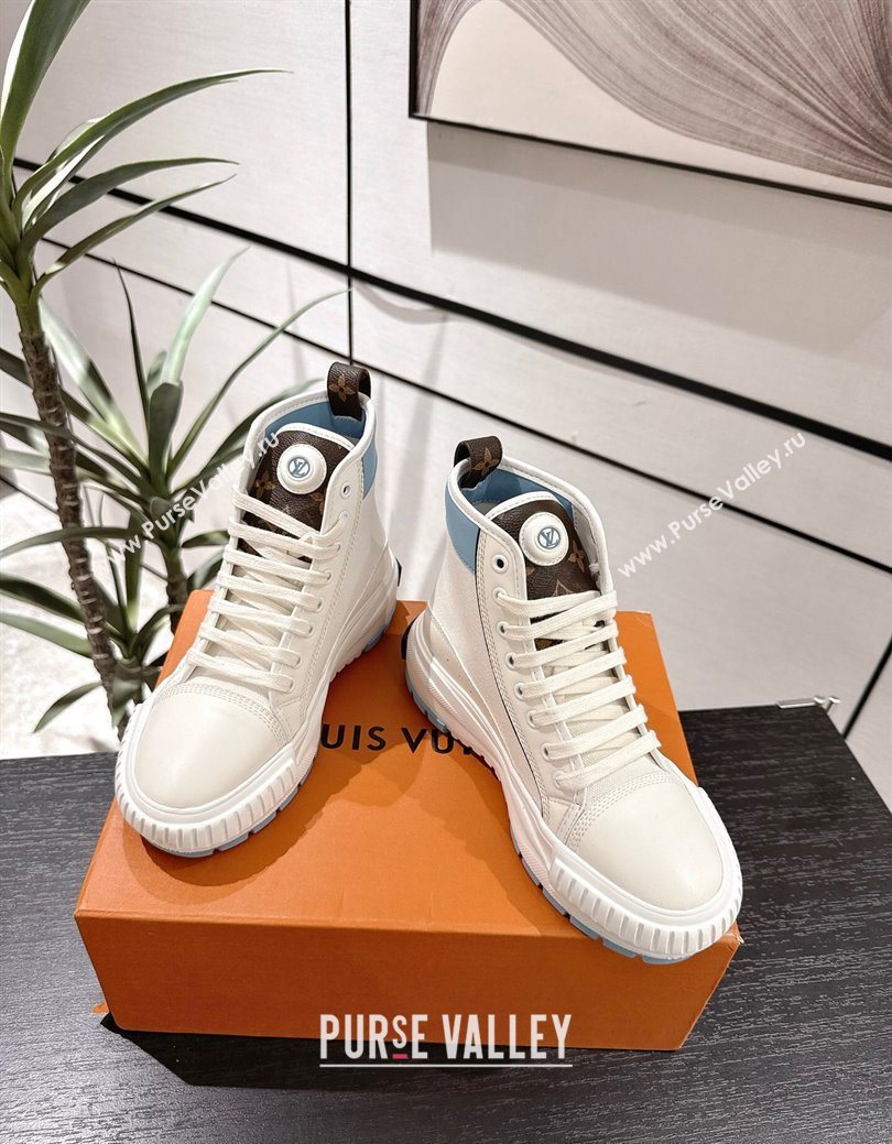 Louis Vuitton Canvas and Leather High Top Sneakers White/Blue 2025 LV082902 (MD-250829038)