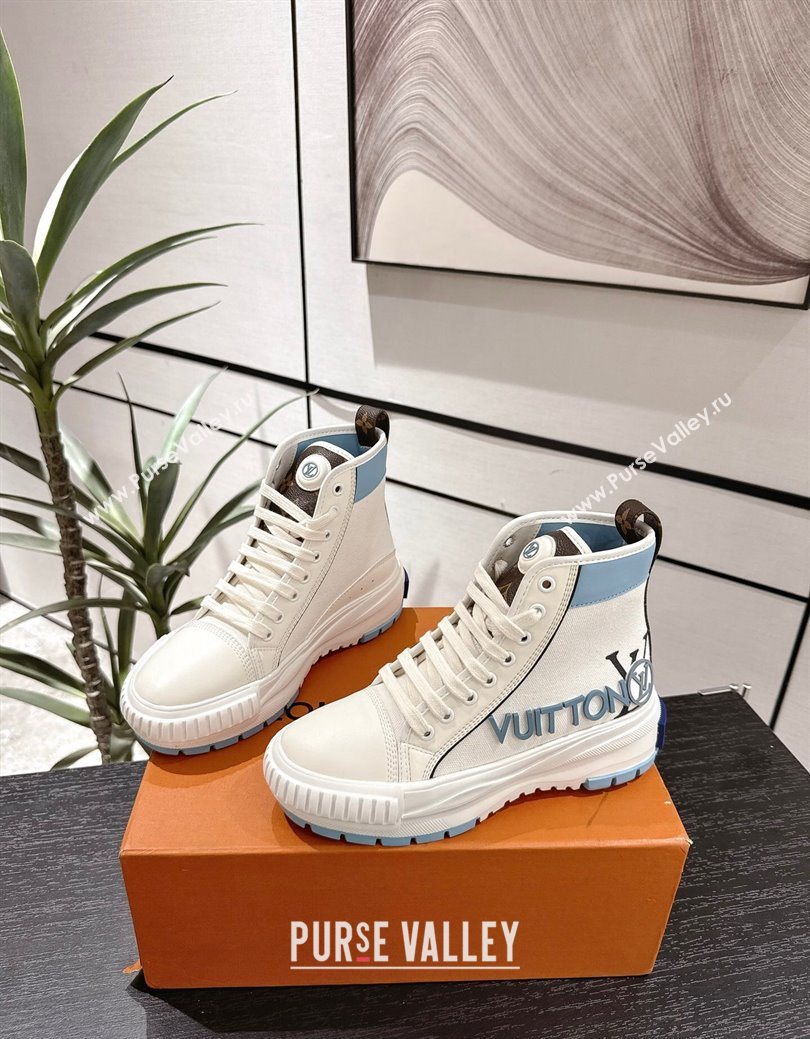 Louis Vuitton Canvas and Leather High Top Sneakers White/Blue 2025 LV082902 (MD-250829038)
