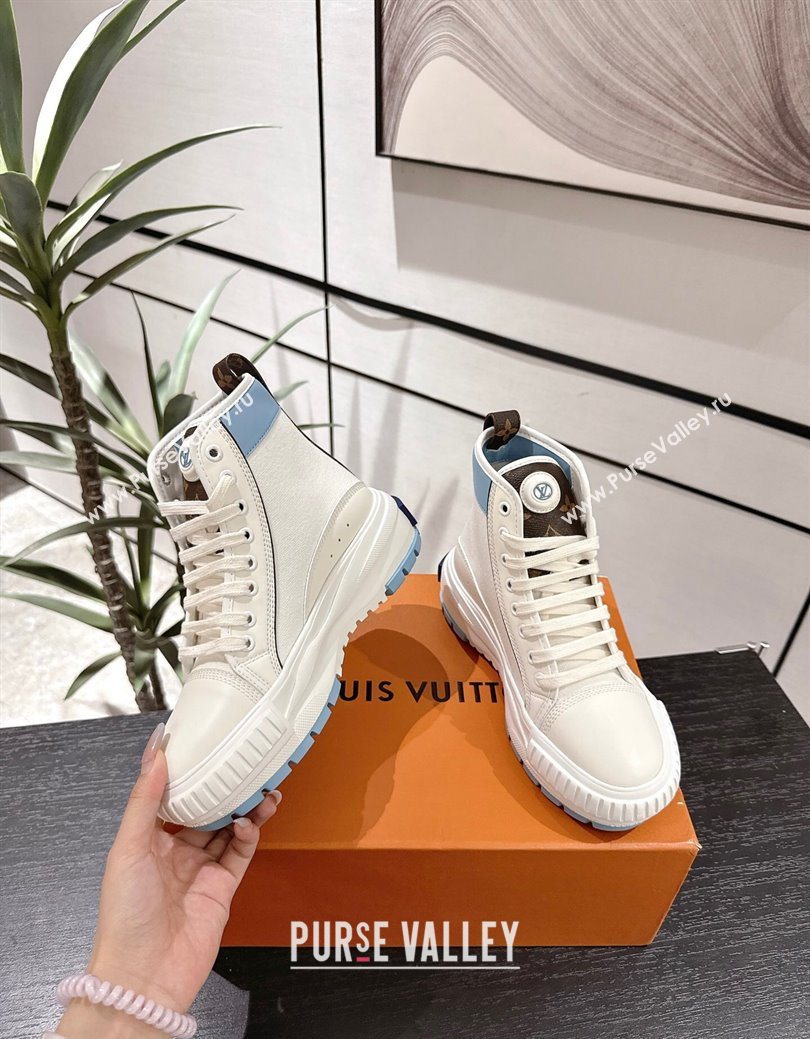 Louis Vuitton Canvas and Leather High Top Sneakers White/Blue 2025 LV082902 (MD-250829038)