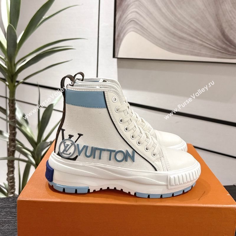 Louis Vuitton Canvas and Leather High Top Sneakers White/Blue 2025 LV082902 (MD-250829038)