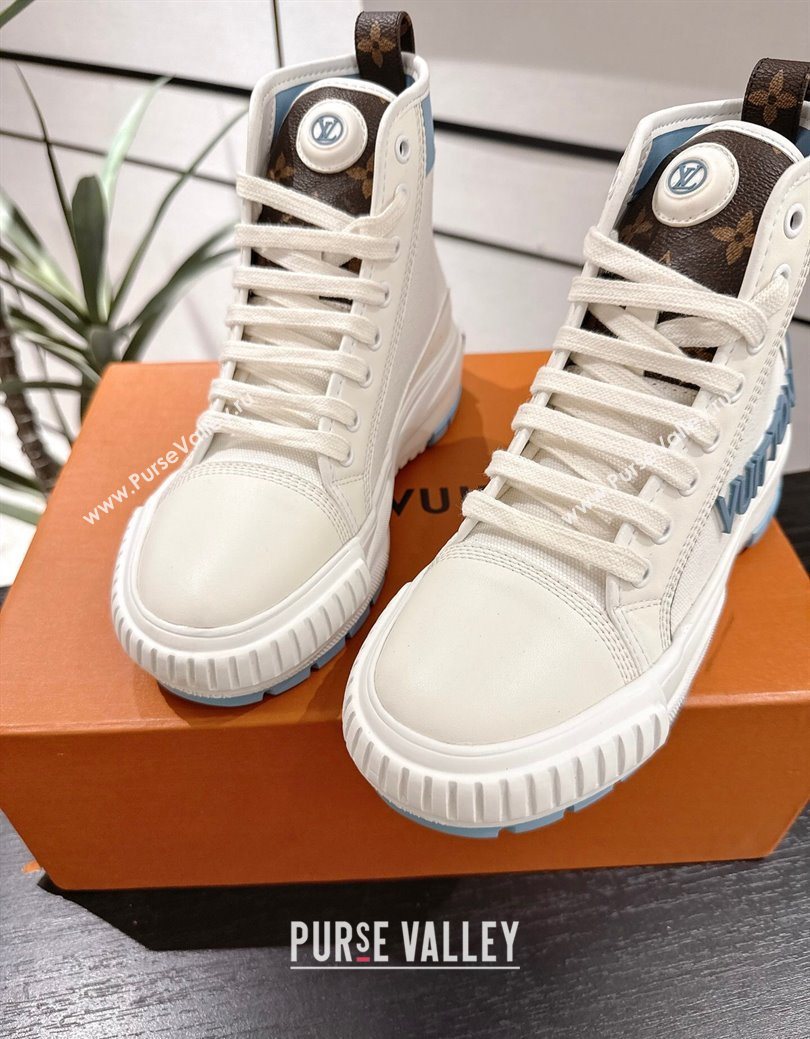 Louis Vuitton Canvas and Leather High Top Sneakers White/Blue 2025 LV082902 (MD-250829038)