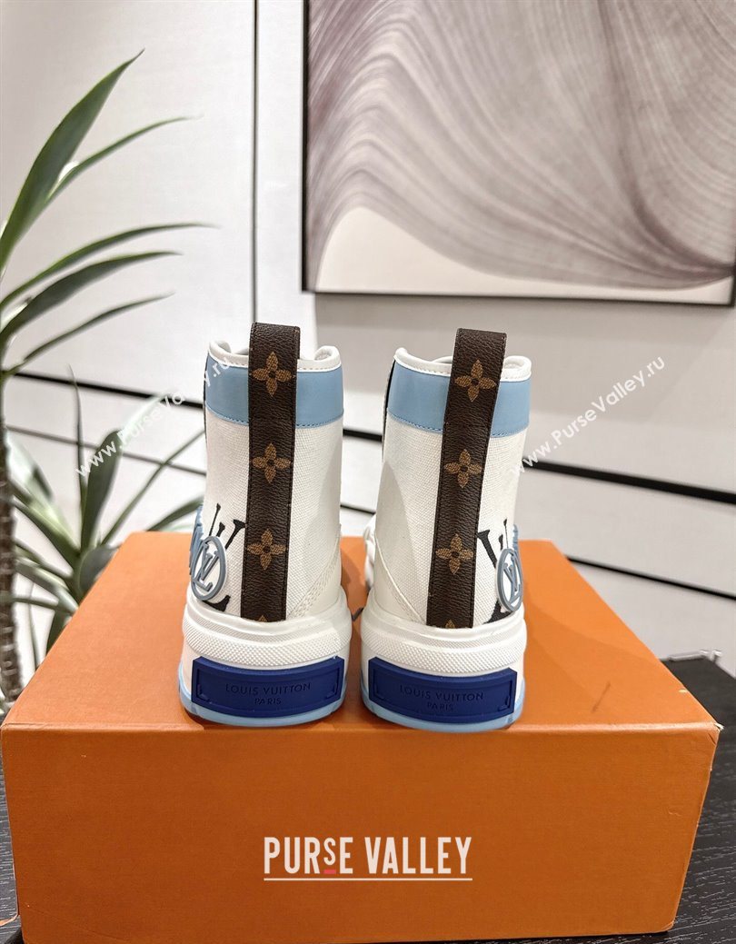 Louis Vuitton Canvas and Leather High Top Sneakers White/Blue 2025 LV082902 (MD-250829038)
