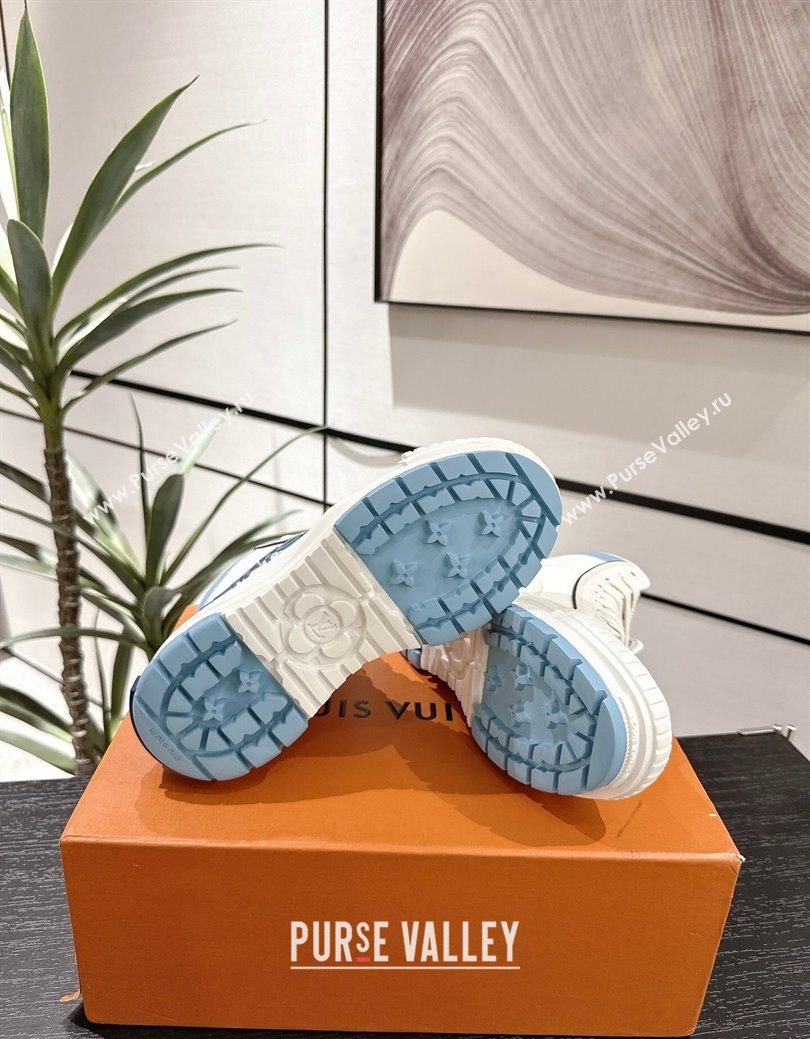Louis Vuitton Canvas and Leather High Top Sneakers White/Blue 2025 LV082902 (MD-250829038)