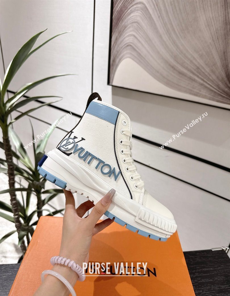Louis Vuitton Canvas and Leather High Top Sneakers White/Blue 2025 LV082902 (MD-250829038)