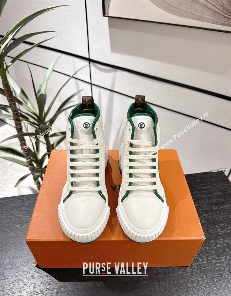 Louis Vuitton Canvas and Leather High Top Sneakers White/Green 2025 LV082902 (MD-250829039)
