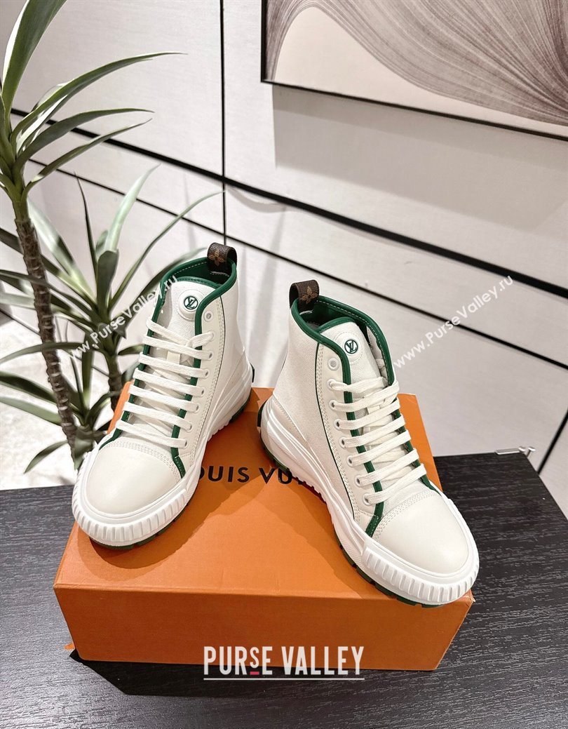 Louis Vuitton Canvas and Leather High Top Sneakers White/Green 2025 LV082902 (MD-250829039)
