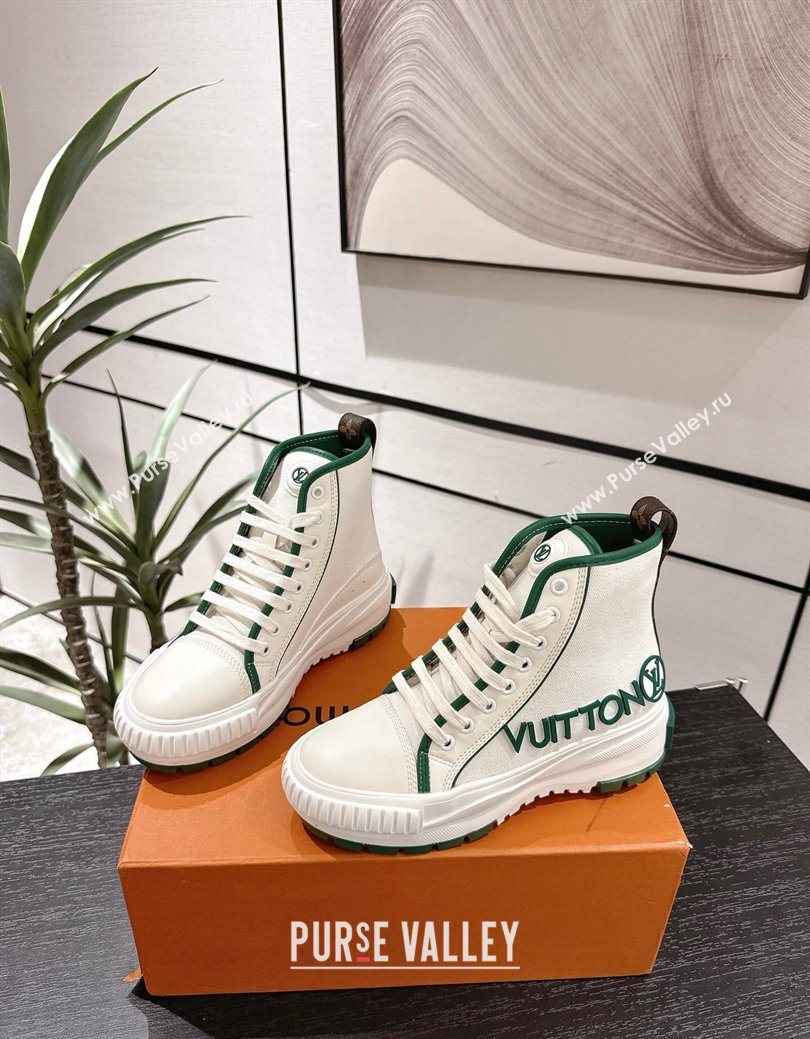 Louis Vuitton Canvas and Leather High Top Sneakers White/Green 2025 LV082902 (MD-250829039)