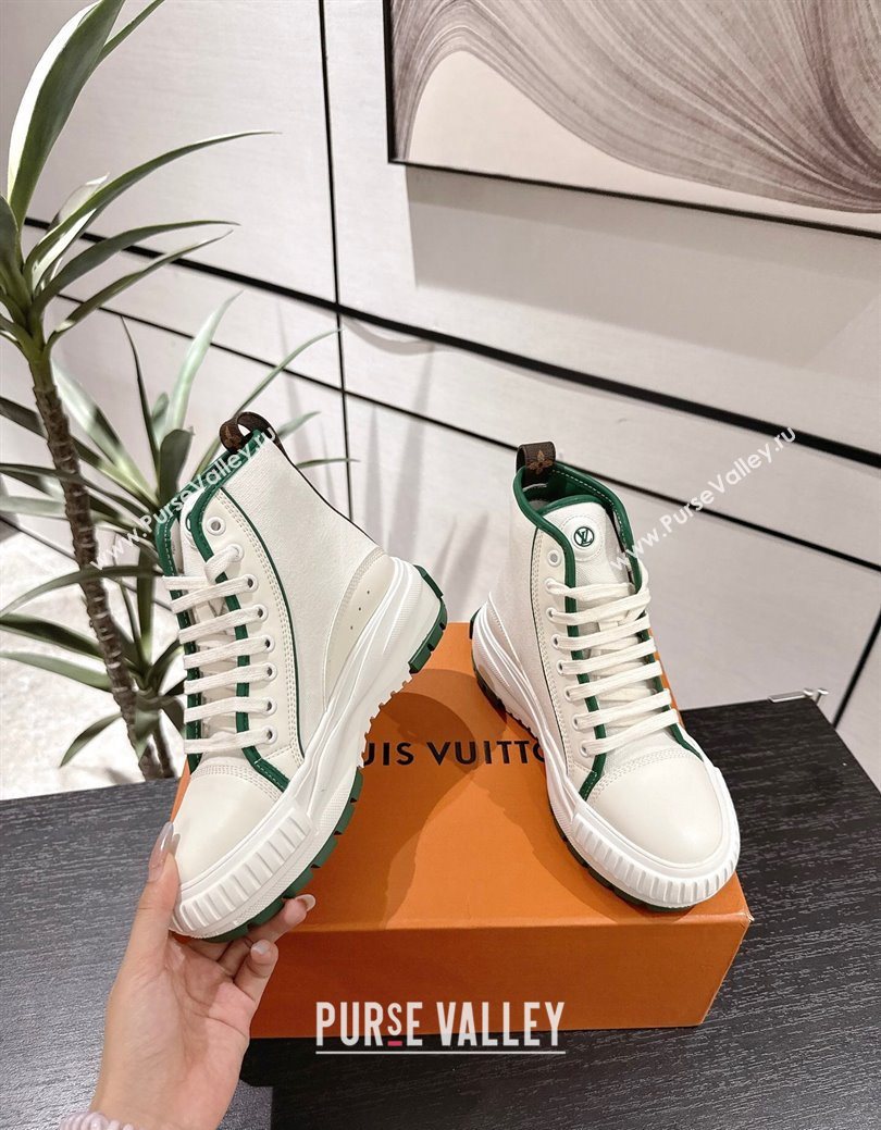 Louis Vuitton Canvas and Leather High Top Sneakers White/Green 2025 LV082902 (MD-250829039)